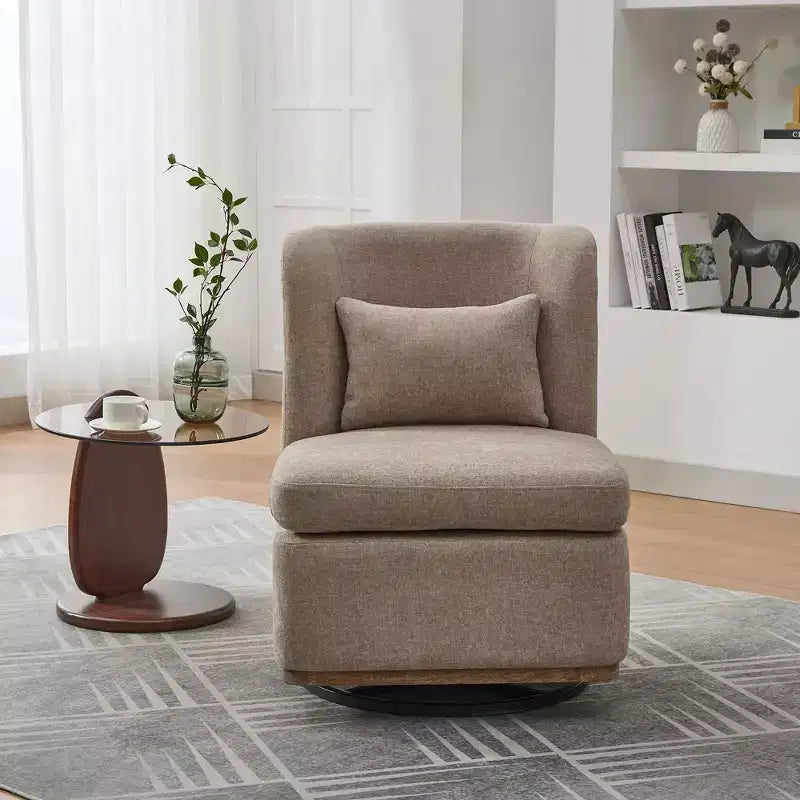 Poltrona girevole Okak Mid-Century in ciniglia con cuscino, poltrona accent senza braccioli per soggiorni, aree relax