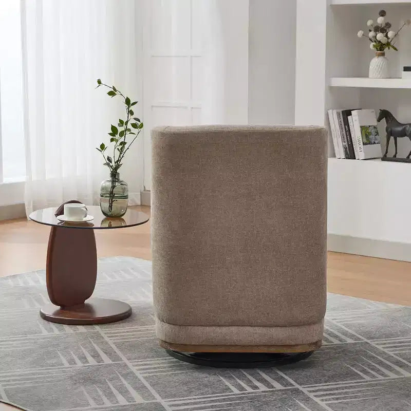 Poltrona girevole Okak Mid-Century in ciniglia con cuscino, poltrona accent senza braccioli per soggiorni, aree relax