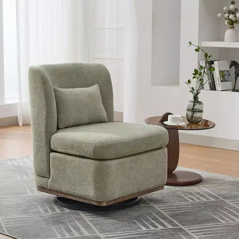 Poltrona girevole Okak Mid-Century in ciniglia con cuscino, poltrona accent senza braccioli per soggiorni, aree relax