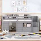 Okak 94.56IN Letto a soppalco per bambini singolo con cassetti e mensole, letto a castello con scaletta e sponda di sicurezza, struttura letto per cameretta bambini