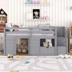 Okak 94.56IN Letto a soppalco per bambini singolo con cassetti e mensole, letto a castello con scaletta e sponda di sicurezza, struttura letto per cameretta bambini