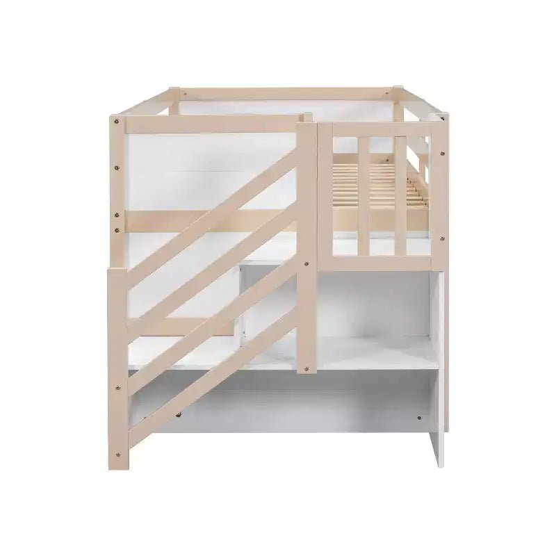 Okak 94.56IN Letto a soppalco per bambini singolo con cassetti e mensole, letto a castello con scaletta e sponda di sicurezza, struttura letto per cameretta bambini