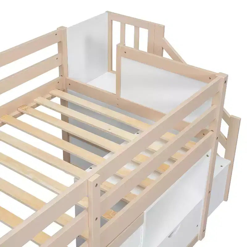 Okak 94.56IN Letto a soppalco per bambini singolo con cassetti e mensole, letto a castello con scaletta e sponda di sicurezza, struttura letto per cameretta bambini