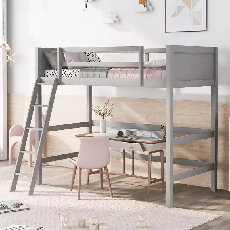 Okak 79.5IN Twin Size Kids Loft Bed with Ladder, Twin Bed with Safety Guardrails, Bed Frames for Kids Room, Gaming Room, Living Room