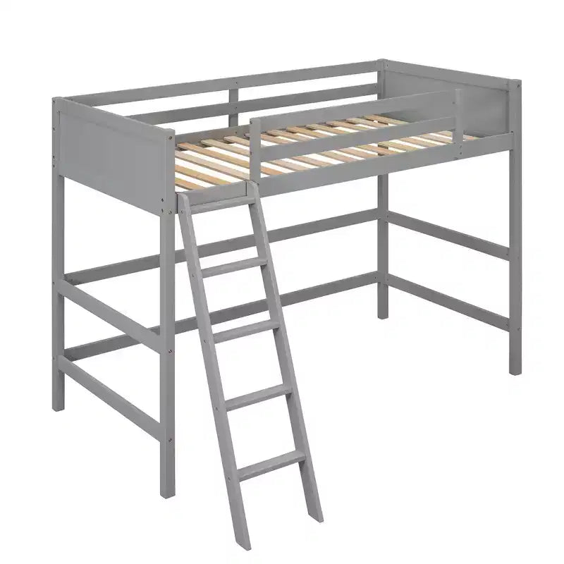 Okak 79.5IN Twin Size Kids Loft Bed with Ladder, Twin Bed with Safety Guardrails, Bed Frames for Kids Room, Gaming Room, Living Room