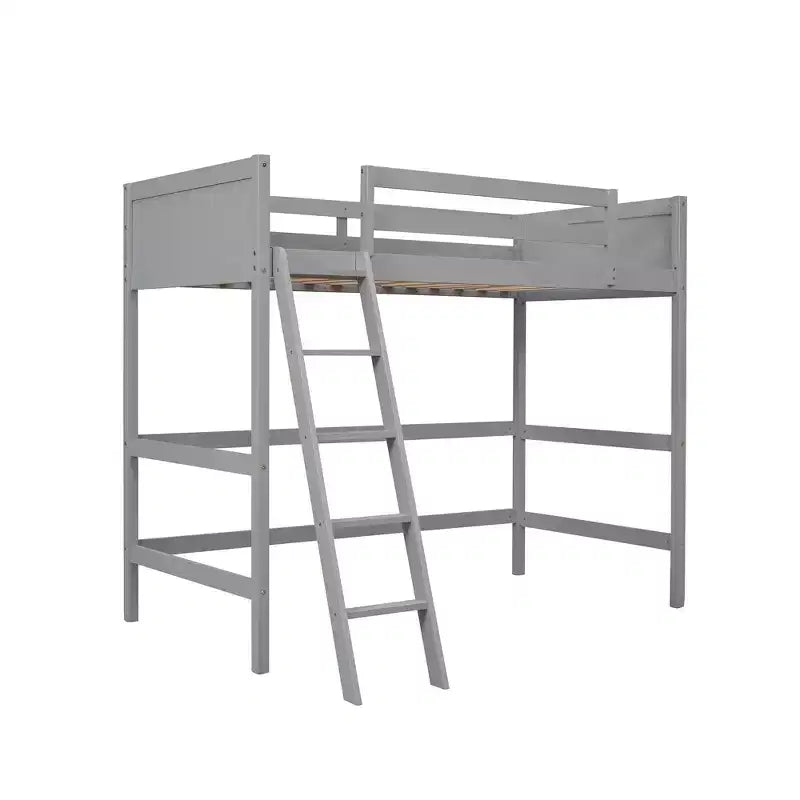 Okak 79.5IN Twin Size Kids Loft Bed with Ladder, Twin Bed with Safety Guardrails, Bed Frames for Kids Room, Gaming Room, Living Room