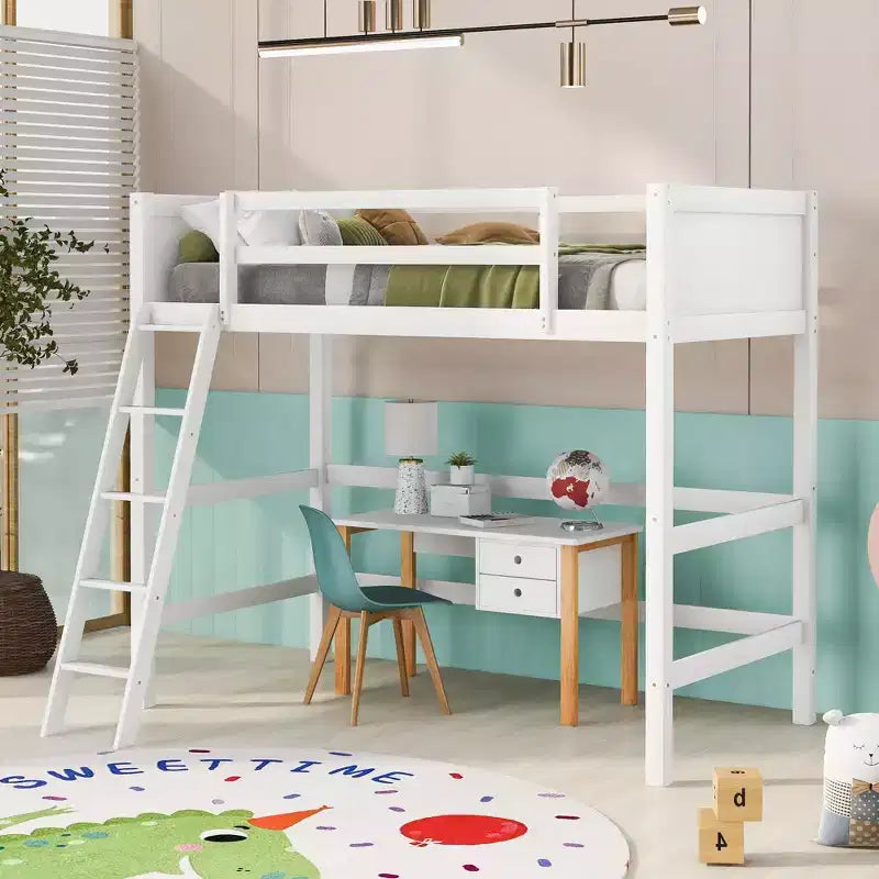 Okak 79.5IN Twin Size Kids Loft Bed with Ladder, Twin Bed with Safety Guardrails, Bed Frames for Kids Room, Gaming Room, Living Room