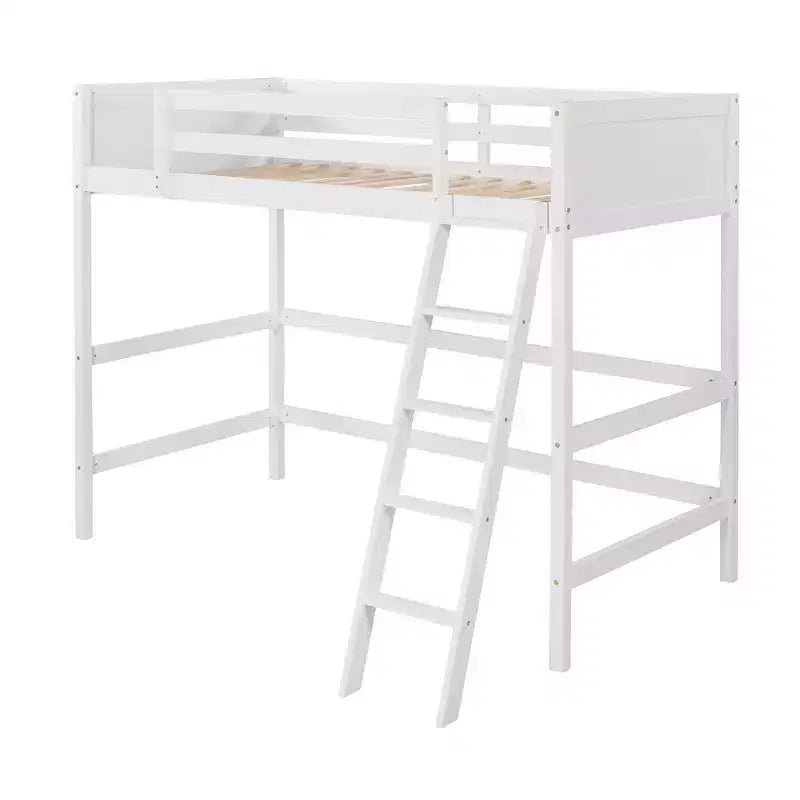 Okak 79.5IN Twin Size Kids Loft Bed with Ladder, Twin Bed with Safety Guardrails, Bed Frames for Kids Room, Gaming Room, Living Room