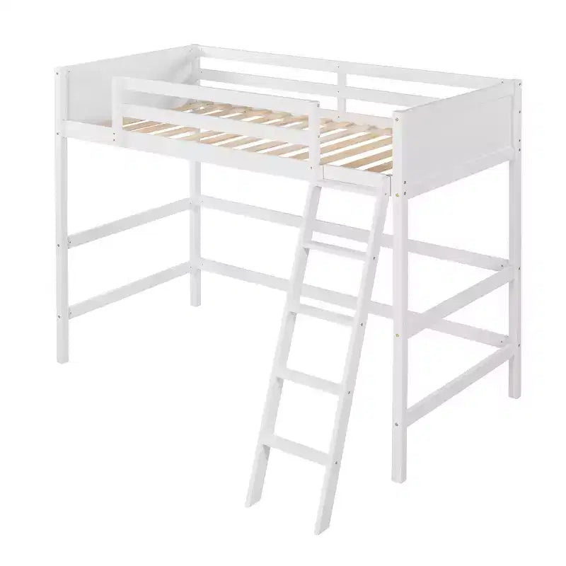Okak 79.5IN Twin Size Kids Loft Bed with Ladder, Twin Bed with Safety Guardrails, Bed Frames for Kids Room, Gaming Room, Living Room