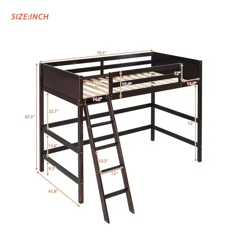 Okak 79.5IN Twin Size Kids Loft Bed with Ladder, Twin Bed with Safety Guardrails, Bed Frames for Kids Room, Gaming Room, Living Room