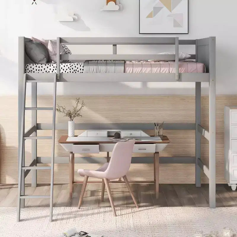 Okak 79.5IN Letto a soppalco per bambini singolo con scaletta, letto singolo con ringhiere di sicurezza, telai letto per cameretta bambini, sala giochi, soggiorno