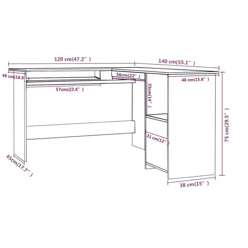 Scrivania angolare Nera lucida Legno multistrato 120x140x75 cm