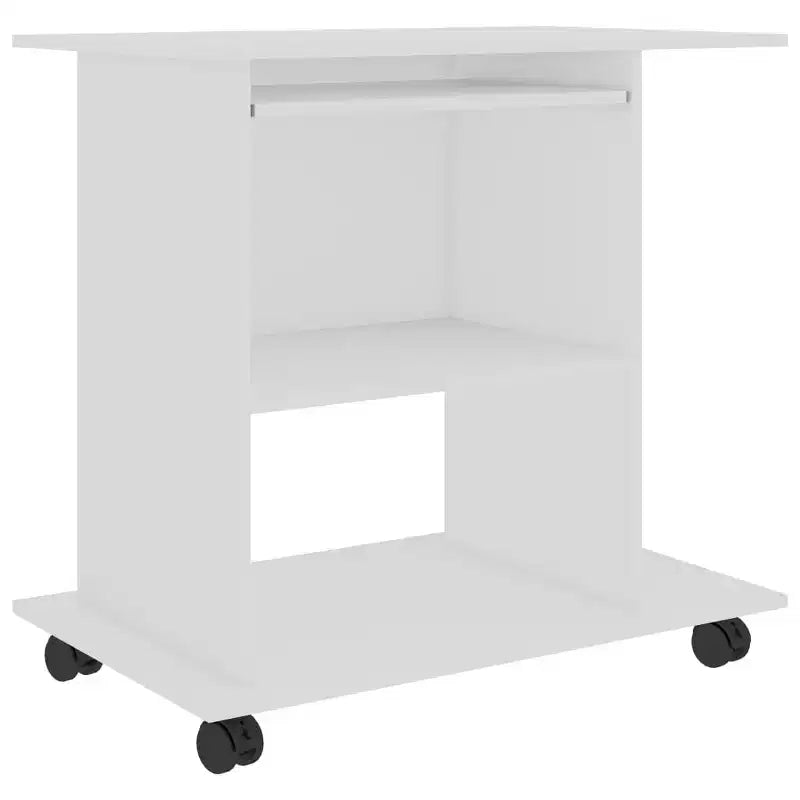 Scrivania per computer in legno multistrato bianco, compatta con estraibile