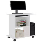 Scrivania per computer in legno multistrato bianco, compatta con estraibile