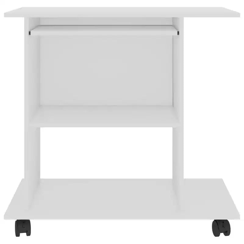 Scrivania per computer in legno multistrato bianco, compatta con estraibile