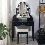 Small Moder Makeup Vanity Desk with Mirror and Lights Girls Vanity Table Set with 5 Storage Drawer,Stool for Bedroom, Dressing Table for Bedroom