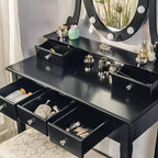 Piccola toeletta moderna con specchio e luci, set da trucco per ragazze con 5 cassetti portaoggetti, sgabello per camera da letto, tavolino da trucco per camera da letto