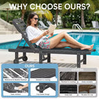 HYLEORY High-Density Polyethylene Recliner Lounge Chair with 5-Level Adjustment Back and Smooth Rolling Wheels and Cup-Holder(Set of 2)