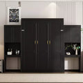 Queen Size Murphy Bed Space-saving Wall Bed Foldable Bed with Desk, Vanity with Mirror & Cabinets - ModernLuxe