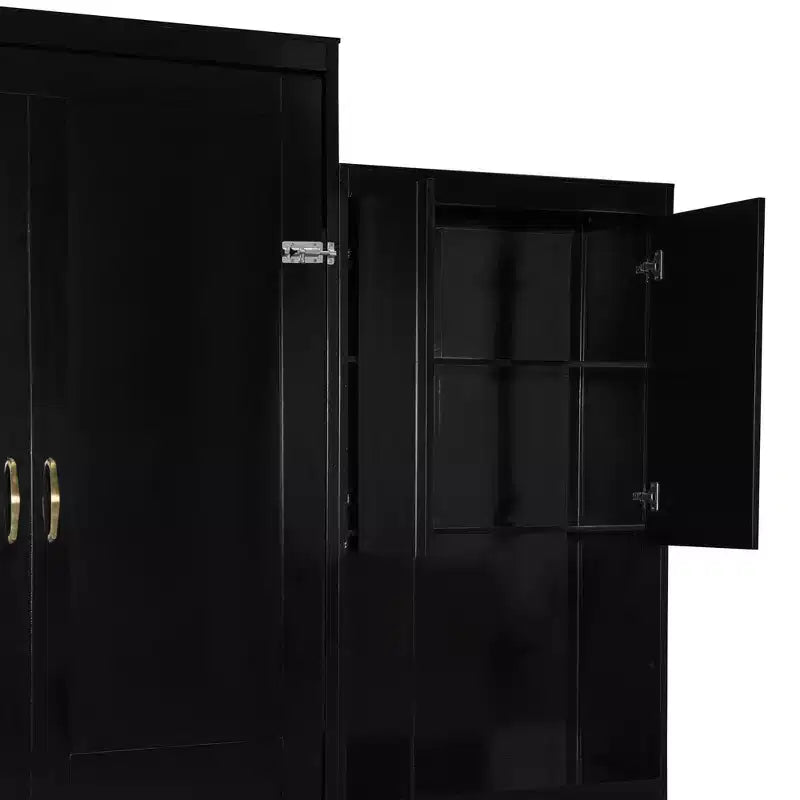 Queen Size Murphy Bed Space-saving Wall Bed Foldable Bed with Desk, Vanity with Mirror & Cabinets - ModernLuxe