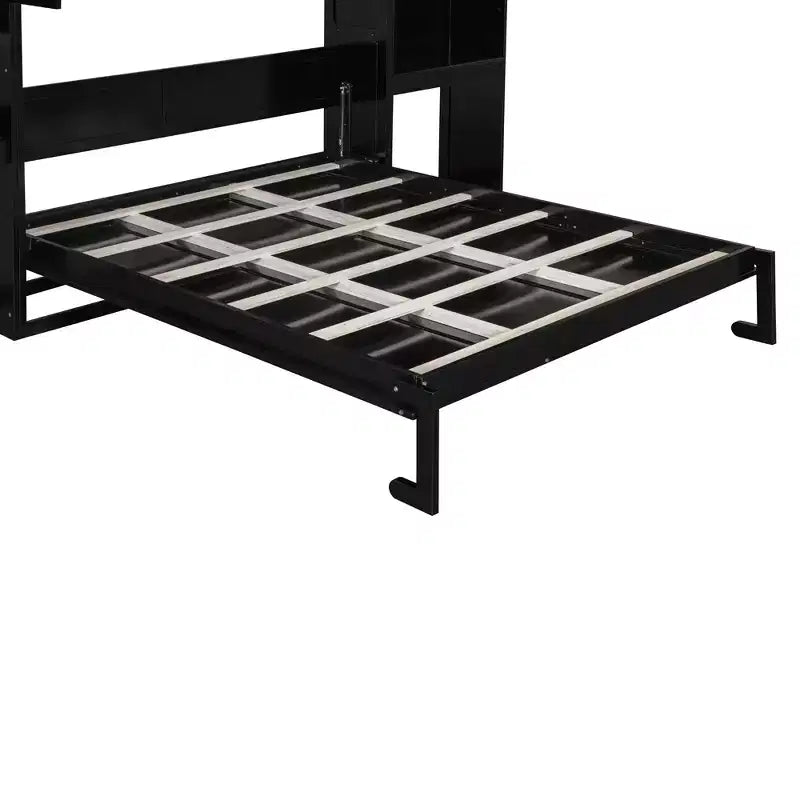 Queen Size Murphy Bed Space-saving Wall Bed Foldable Bed with Desk, Vanity with Mirror & Cabinets - ModernLuxe
