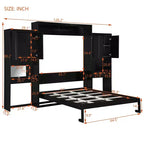 Queen Size Murphy Bed Space-saving Wall Bed Foldable Bed with Desk, Vanity with Mirror & Cabinets - ModernLuxe