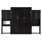 Queen Size Murphy Bed Space-saving Wall Bed Foldable Bed with Desk, Vanity with Mirror & Cabinets - ModernLuxe
