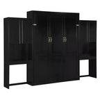 Queen Size Murphy Bed Space-saving Wall Bed Foldable Bed with Desk, Vanity with Mirror & Cabinets - ModernLuxe