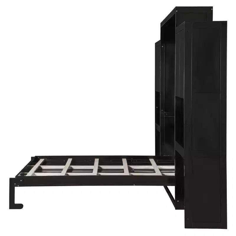 Queen Size Murphy Bed Space-saving Wall Bed Foldable Bed with Desk, Vanity with Mirror & Cabinets - ModernLuxe