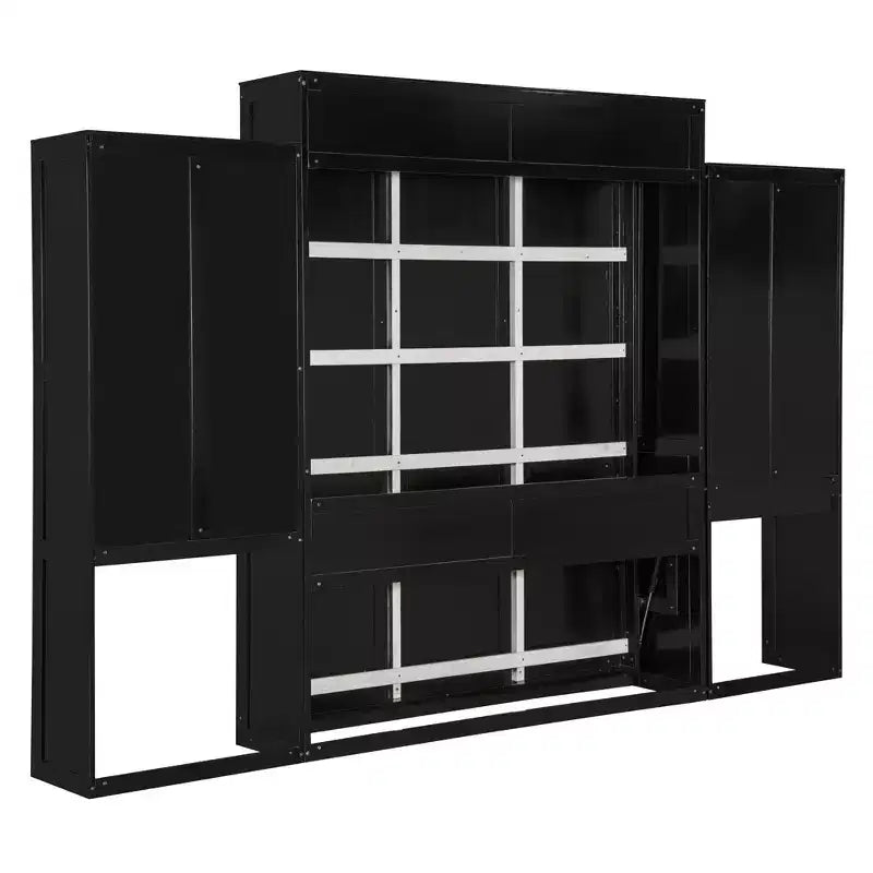 Queen Size Murphy Bed Space-saving Wall Bed Foldable Bed with Desk, Vanity with Mirror & Cabinets - ModernLuxe