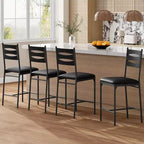 Set of 4 Counter Height Bar Stools, Faux Leather Upholstered Bar Chairs with Wooden Back, Thick Cushion and Footrest for Kitchen Island