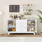 CuisinSmart 56'' Buffet Cabinet Sideboard with Fluted Glass Doors+Gold Handles, Coffee Bar Cabinet with Adjustable Shelves, for Dining&Living Room