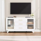 CuisinSmart 56'' Buffet Cabinet Sideboard with Fluted Glass Doors+Gold Handles, Coffee Bar Cabinet with Adjustable Shelves, for Dining&Living Room