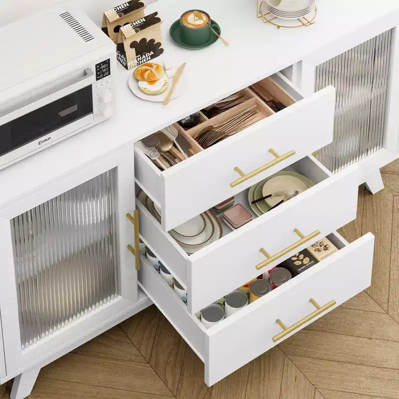 CuisinSmart 56'' Buffet Cabinet Sideboard with Fluted Glass Doors+Gold Handles, Coffee Bar Cabinet with Adjustable Shelves, for Dining&Living Room