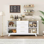 CuisinSmart 56'' Buffet Cabinet Sideboard with Fluted Glass Doors+Gold Handles, Coffee Bar Cabinet with Adjustable Shelves, for Dining&Living Room