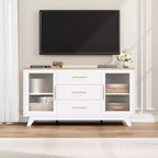 CuisinSmart 56'' Buffet Cabinet Sideboard with Fluted Glass Doors+Gold Handles, Coffee Bar Cabinet with Adjustable Shelves, for Dining&Living Room