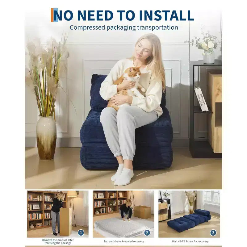 Garvee 34.25x74.8 Single Folding Sofa Bed,Convertible Sleeper Chair with Pillow, Portable Foldable Chair and Mattress