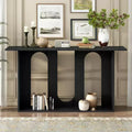 Okak 60IN Modern Curved Console Table with Ash Veneer, Entryway Table with Bottom Shelf, Hallway Table for Living Room, Foyer