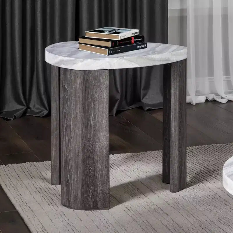 GDFStudio Declan Contemporary Triangle Rubberwood End Table with Hidden Casters
