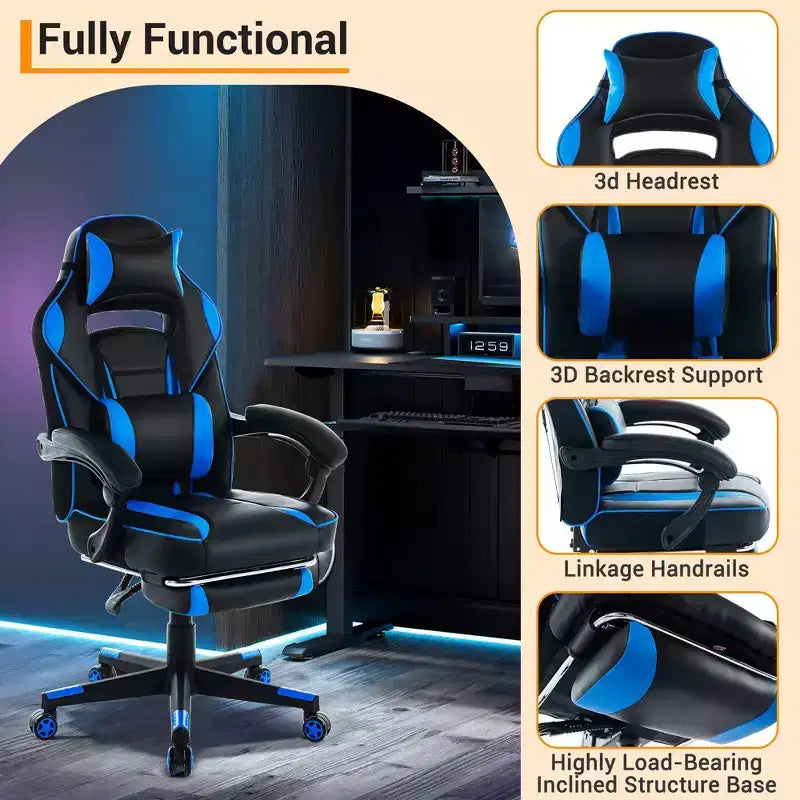 Sedia rosa fior di ciliegio con poggiapiedi, sedia ergonomica da computer con supporto lombare e poggiatesta, base girevole a 360° e sedia direzionale regolabile in altezza