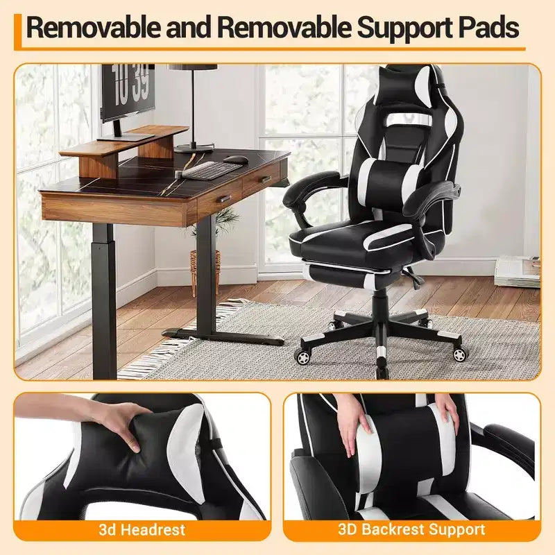 Sedia rosa fior di ciliegio con poggiapiedi, sedia ergonomica da computer con supporto lombare e poggiatesta, base girevole a 360° e sedia direzionale regolabile in altezza