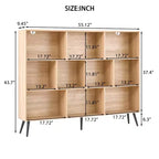 Wooden 10 Cube Bookshelf, 3 Tier Floor Standing Display Cabinet with 5 Iron Legs & Anti-Tip System, Open Display Shelf for Home Office