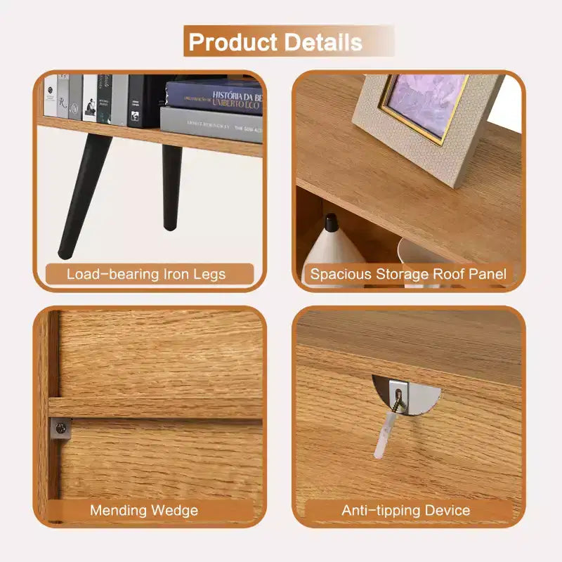 Wooden 10 Cube Bookshelf, 3 Tier Floor Standing Display Cabinet with 5 Iron Legs & Anti-Tip System, Open Display Shelf for Home Office