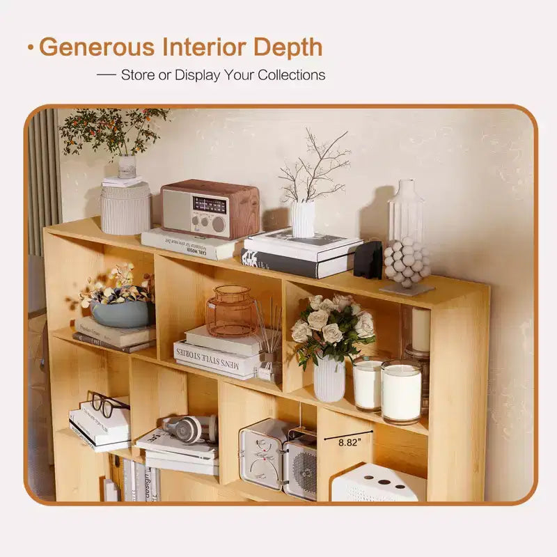 Wooden 10 Cube Bookshelf, 3 Tier Floor Standing Display Cabinet with 5 Iron Legs & Anti-Tip System, Open Display Shelf for Home Office