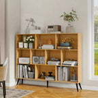 Wooden 10 Cube Bookshelf, 3 Tier Floor Standing Display Cabinet with 5 Iron Legs & Anti-Tip System, Open Display Shelf for Home Office