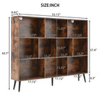 Wooden 10 Cube Bookshelf, 3 Tier Floor Standing Display Cabinet with 5 Iron Legs & Anti-Tip System, Open Display Shelf for Home Office