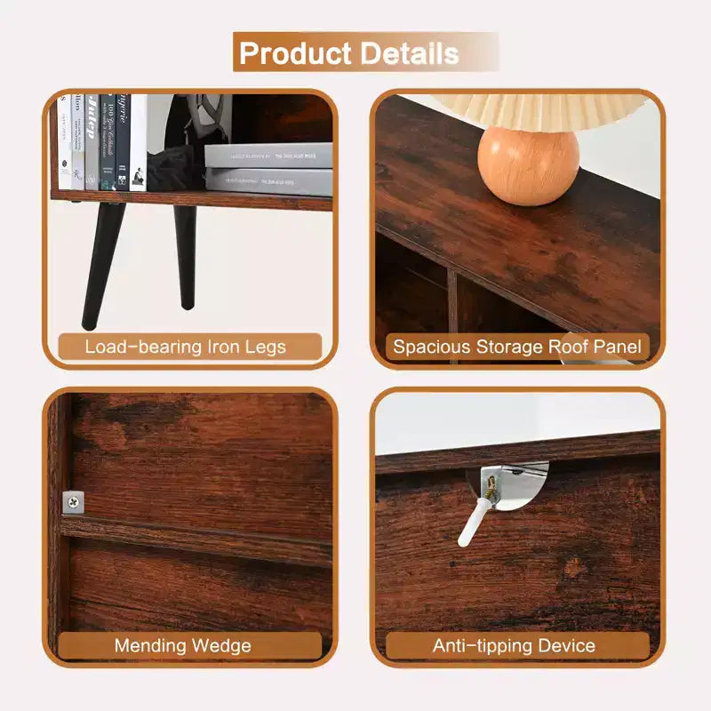 Wooden 10 Cube Bookshelf, 3 Tier Floor Standing Display Cabinet with 5 Iron Legs & Anti-Tip System, Open Display Shelf for Home Office