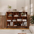Wooden 10 Cube Bookshelf, 3 Tier Floor Standing Display Cabinet with 5 Iron Legs & Anti-Tip System, Open Display Shelf for Home Office