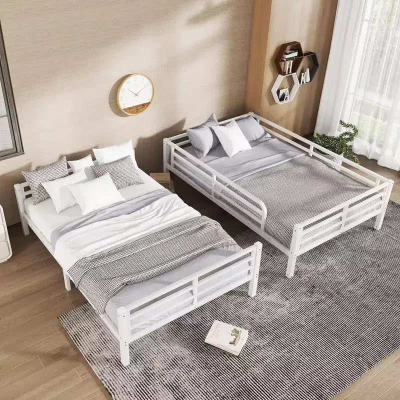 Okak 82.7/77.56IN Bunk Bed with Metal Frame, Space-Saving Bed Frames with Ladder and Safety Guardrails, Twin Bed for Kid