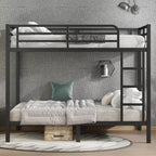 Okak 82.7/77.56IN Bunk Bed with Metal Frame, Space-Saving Bed Frames with Ladder and Safety Guardrails, Twin Bed for Kid